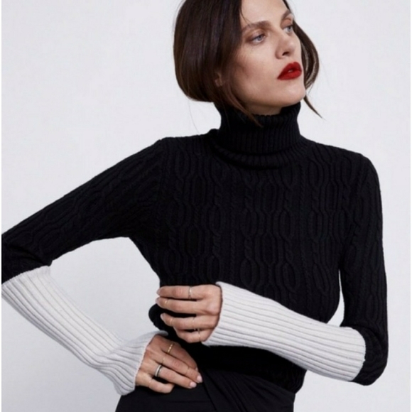 ZARA // cable knit color block turtleneck sweater - Picture 12 of 14